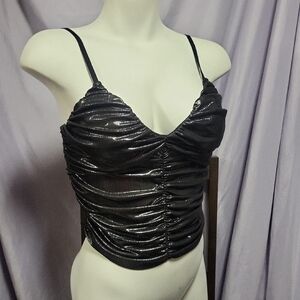 Zara Shimmering Black Ruched Camisole